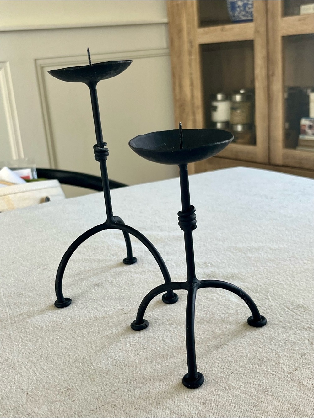 MCM Hand-Forged Black Iron Pillar Candle Holders - Made in Mexico